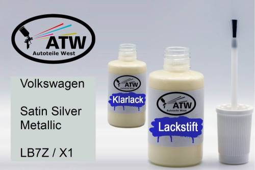 Volkswagen, Satin Silver Metallic, LB7Z / X1: 20ml Lackstift + 20ml Klarlack - Set, von ATW Autoteile West.